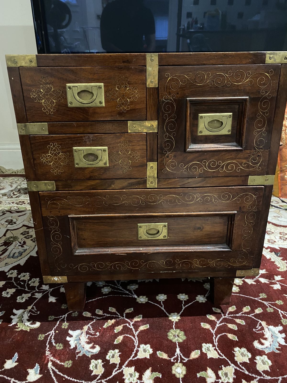 Mahogany Chest Of Drawers With Brass Inlay photo for sale
