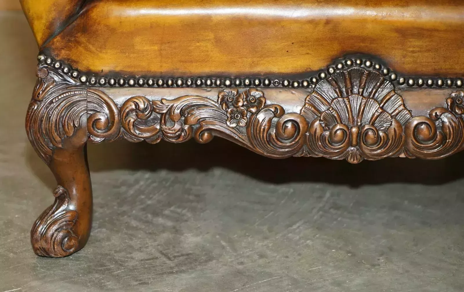 Furniture Museum Quality Restored Victorian Brown Leather Chesterfield Wingback Armchair photo