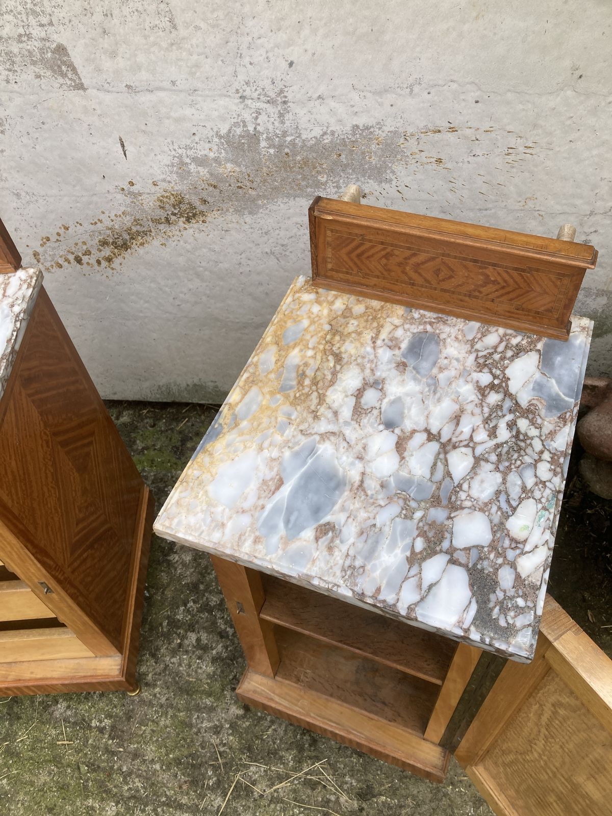 Pair Of Marble Top, Satinwood Bedside Cabinets photo vinterior