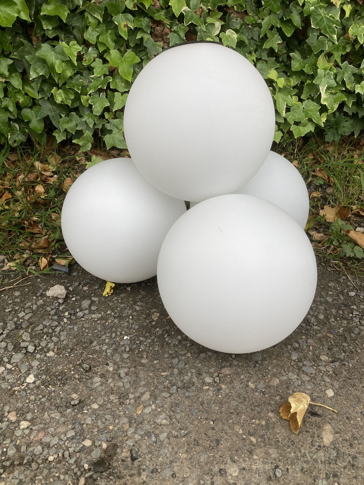 Set Of 4 White Glass Globe Hanging Lightshades photo for sale