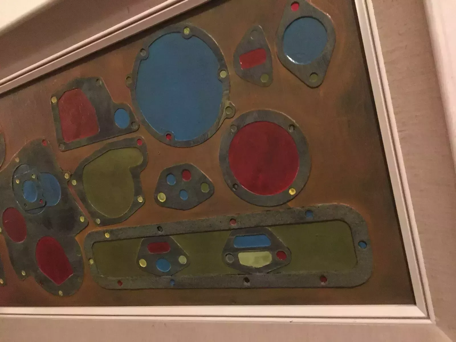 275.0 Large Industrial Modernist Oil Painting Abstract Assemblage Art 1970s Signed photo