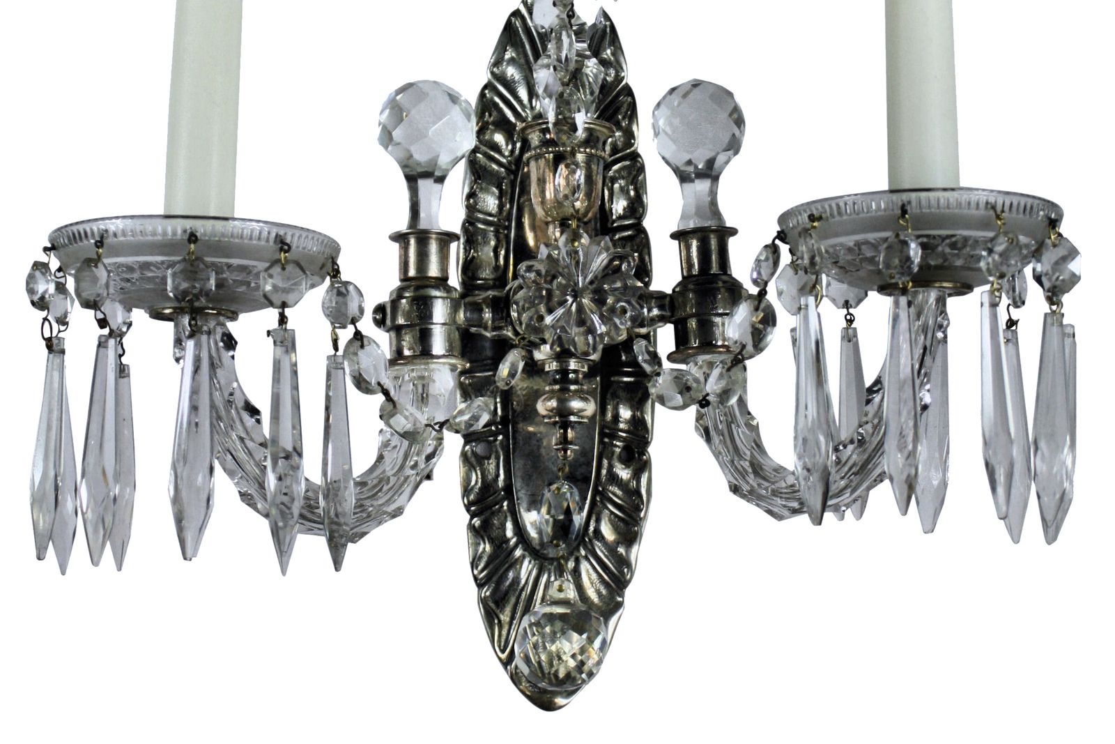 A Pair Of Silver & Cut Glass Twin Branch Wall Lights photo for sale