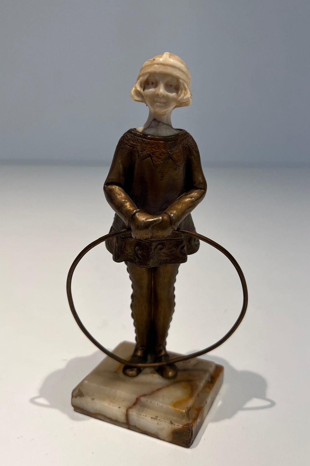 Art Chryselephantine Representing A Young Girl With A Hoop Signed Bertrand On Its Onyx Base photo
