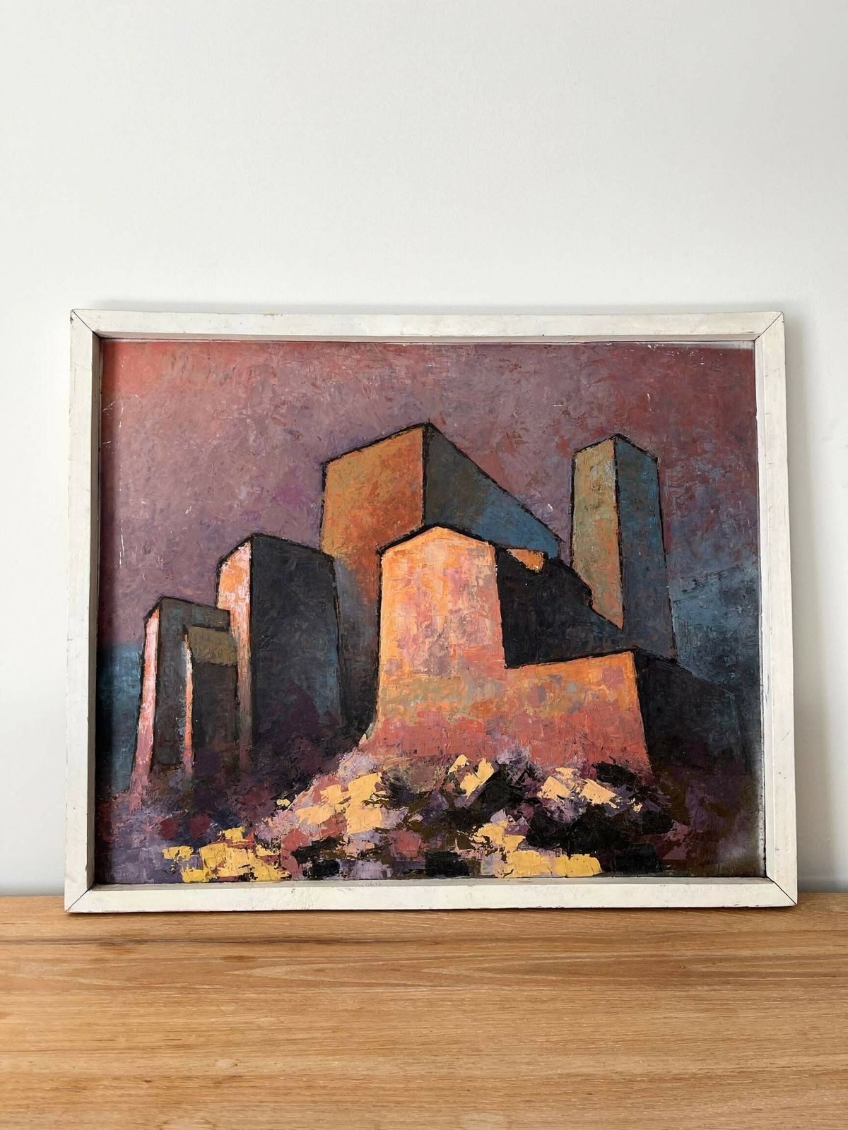Vintage Oil On Board Brutalist Spanish Landscape Painting By Jaume Rocamora photo vintage