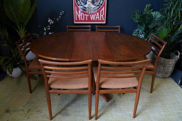 Mid Century Danish Extendable Teak Dining Table With 6 Erling Torvits Chairs photo for sale