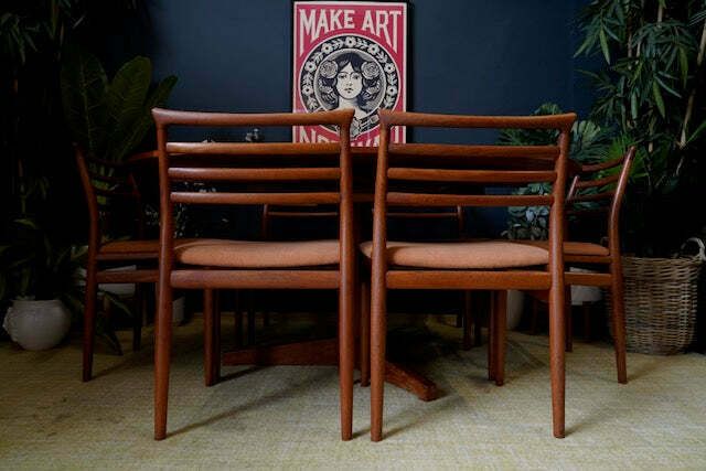Mid Century Danish Extendable Teak Dining Table With 6 Erling Torvits Chairs photo vinterior