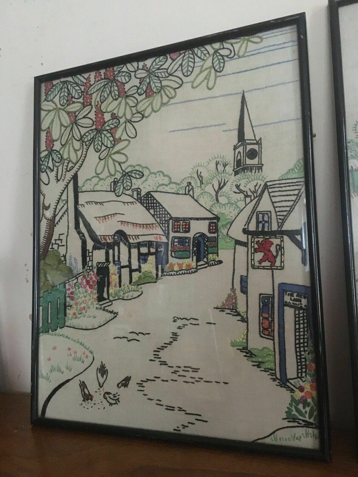 Pair Of Vintage/Antique Needlework Embroidered Pictures Framed Textile Art Deco photo 95.0