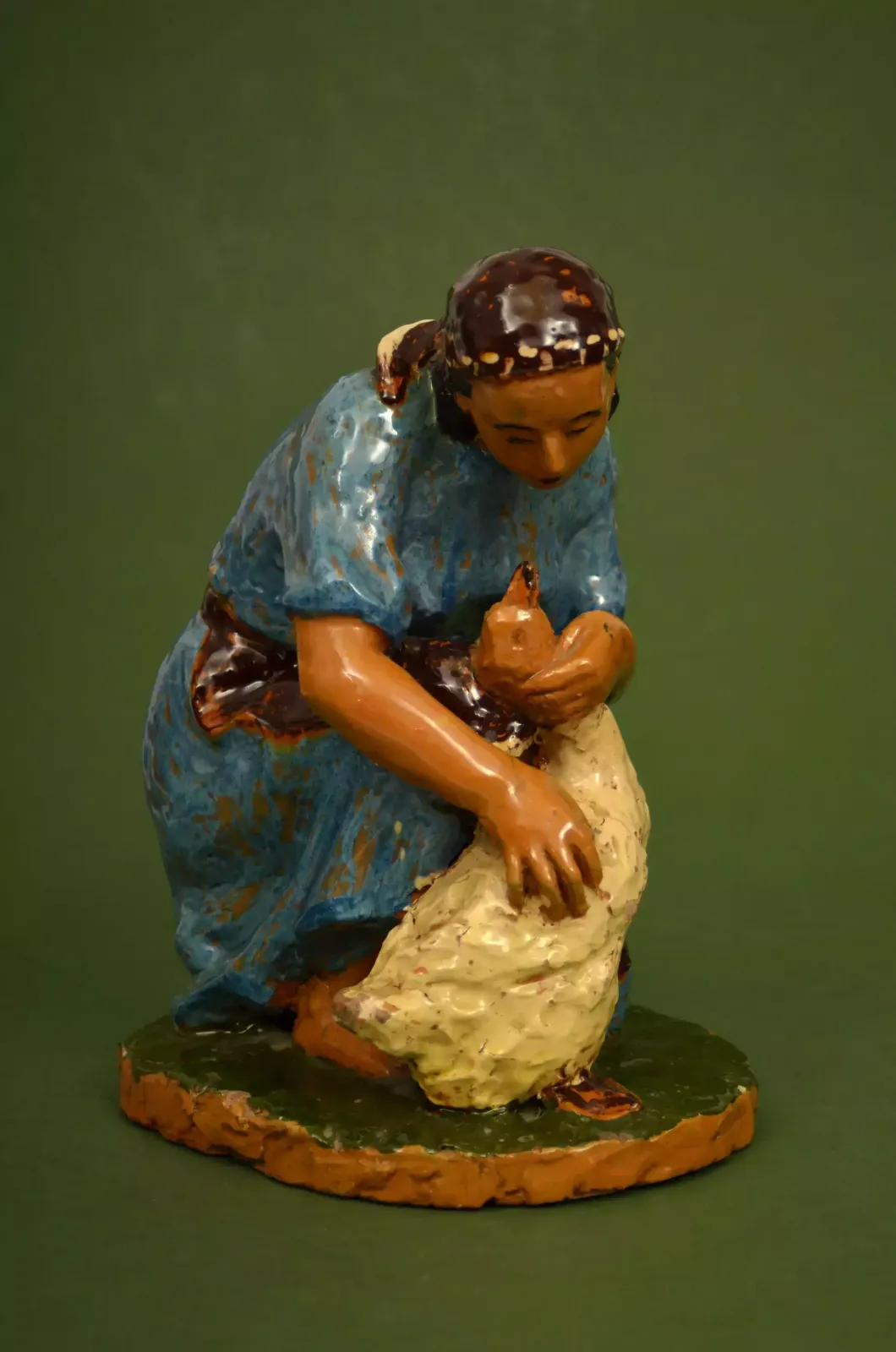 Ceramic Figure Girl With A Goose photo vintage