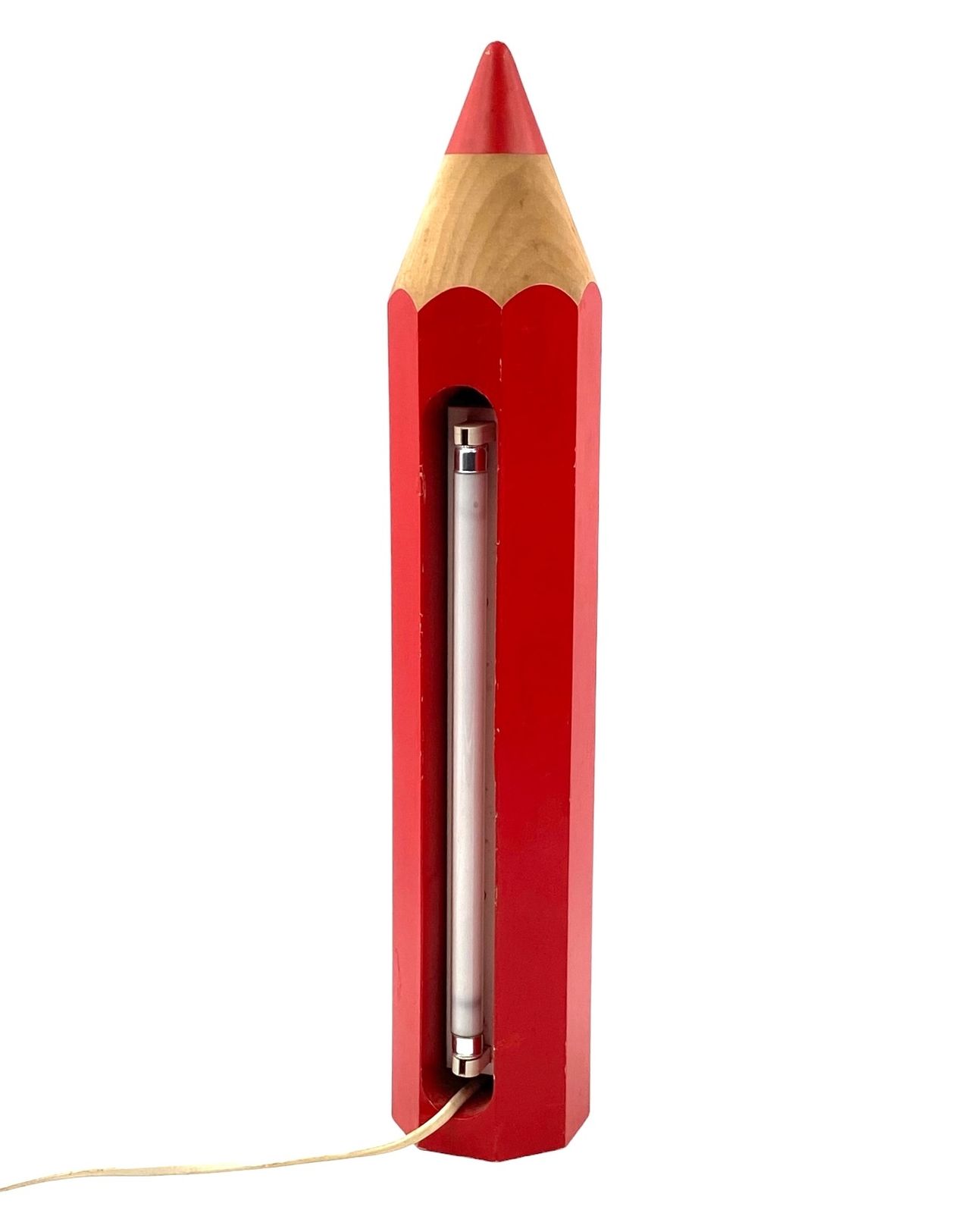 500.0 Michel Aroutcheff, Postmodern Red Pencil Table Lamp, Ed. Vilac France 1980s photo
