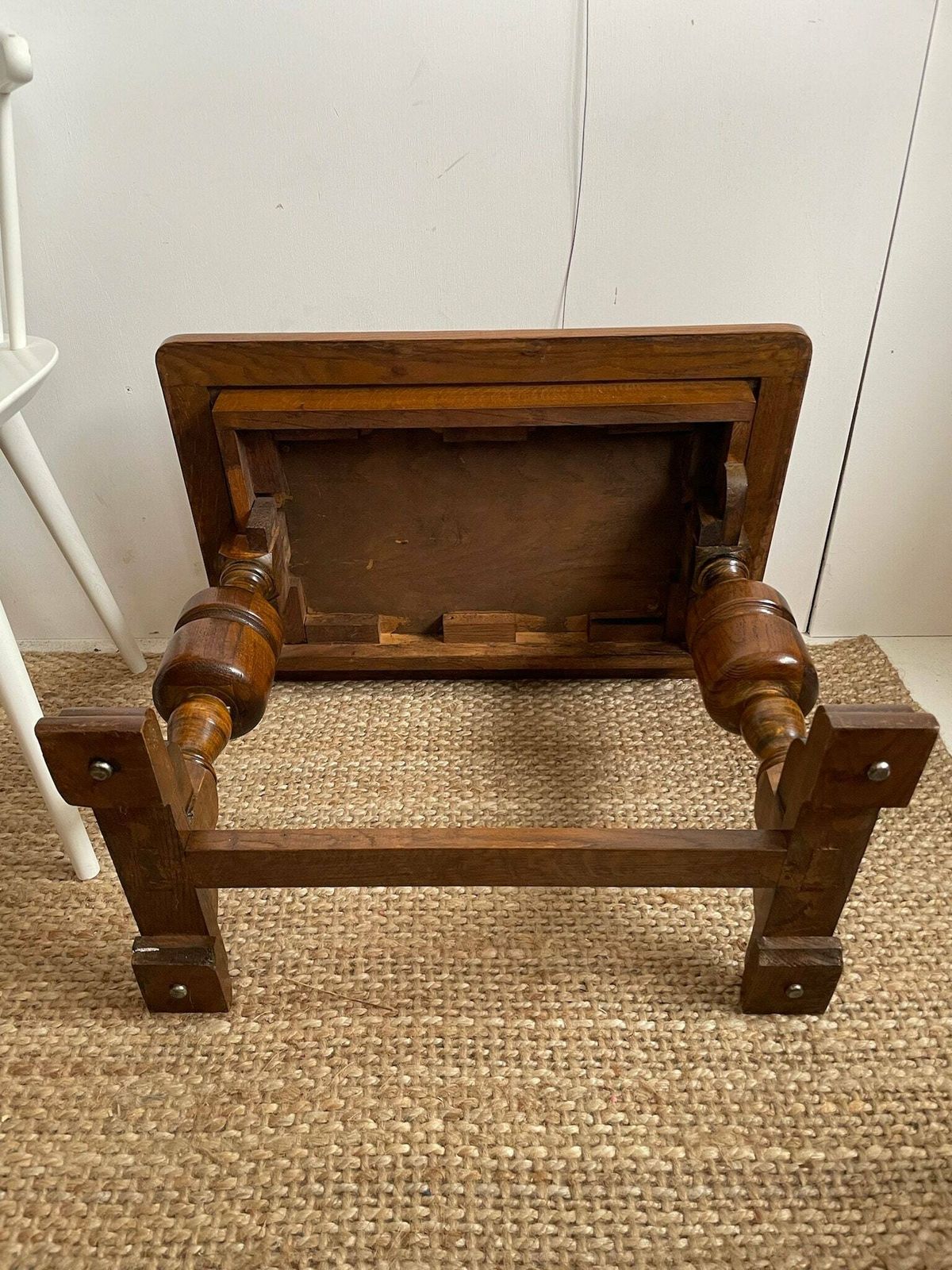 photo for sale Vintage Tall Oak Hallway Chapel Side Table With Chunky Turned Wood Legs Arts And Crafts Vibe