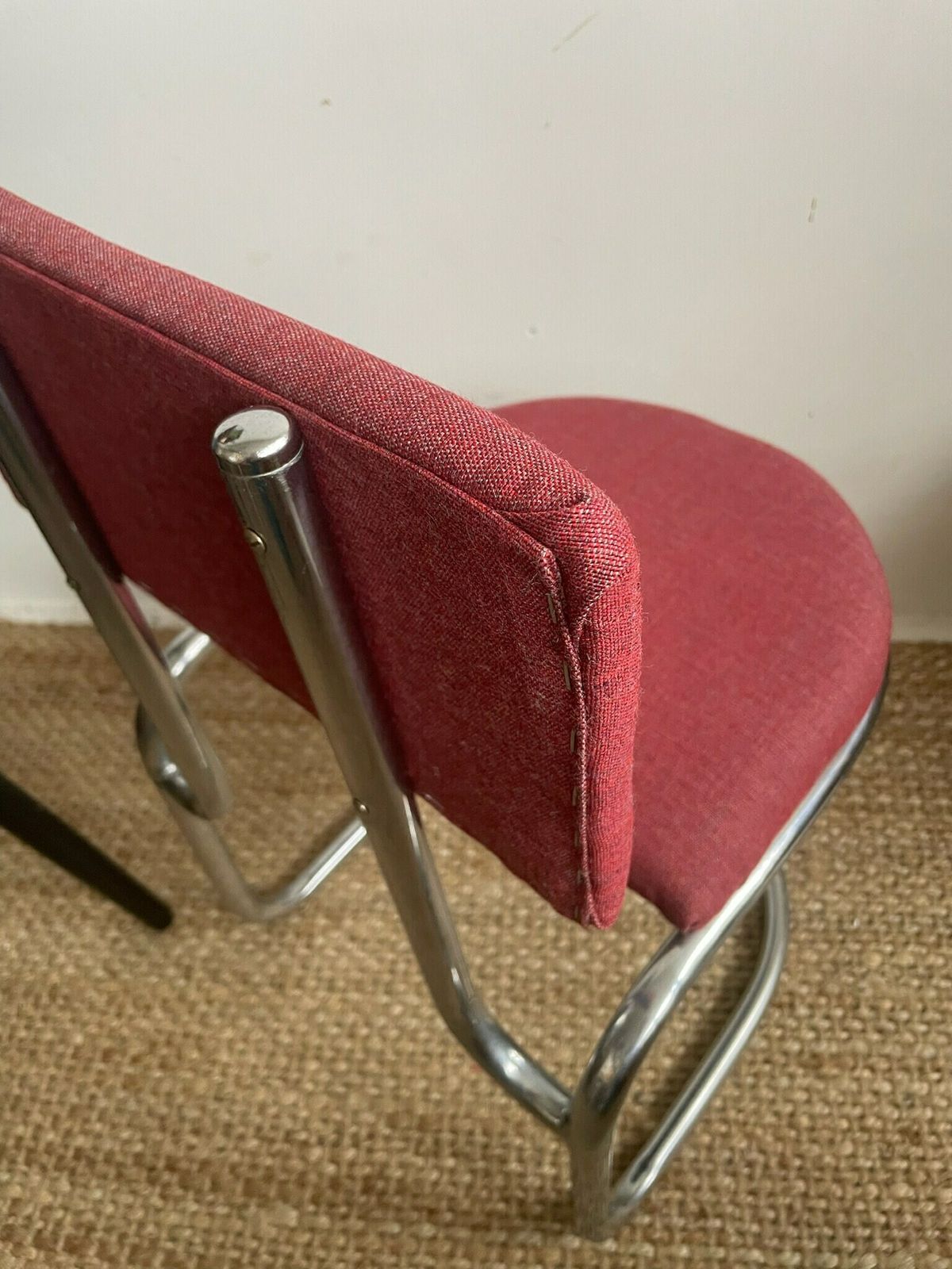 Tubular Bauhaus Style Cantilevered Large Kids Chair With Dusty Red Seat And Back photo buy