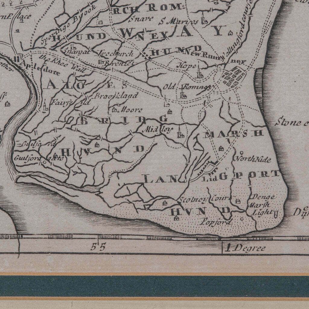 895.0 Large Antique Lithography Map Of Kent, English, Cartography, Robert Morden, 1700 photo