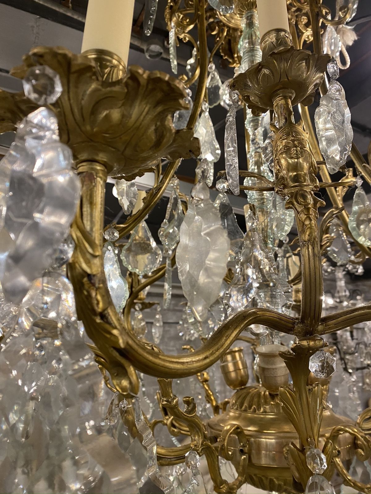 Stunning, Very Large, Bronze French Chandelier, Matching Pair photo Lighting