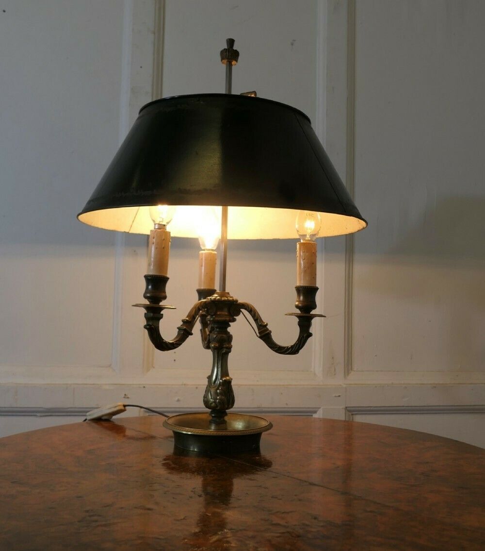 Green Toleware And Brass Triple Bouillotte Desk Lamp From France photo Lighting