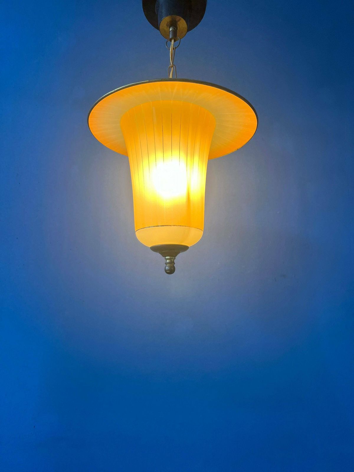 Vintage 50s Glass And Brass Lantern Pendant Lamp photo 172.0
