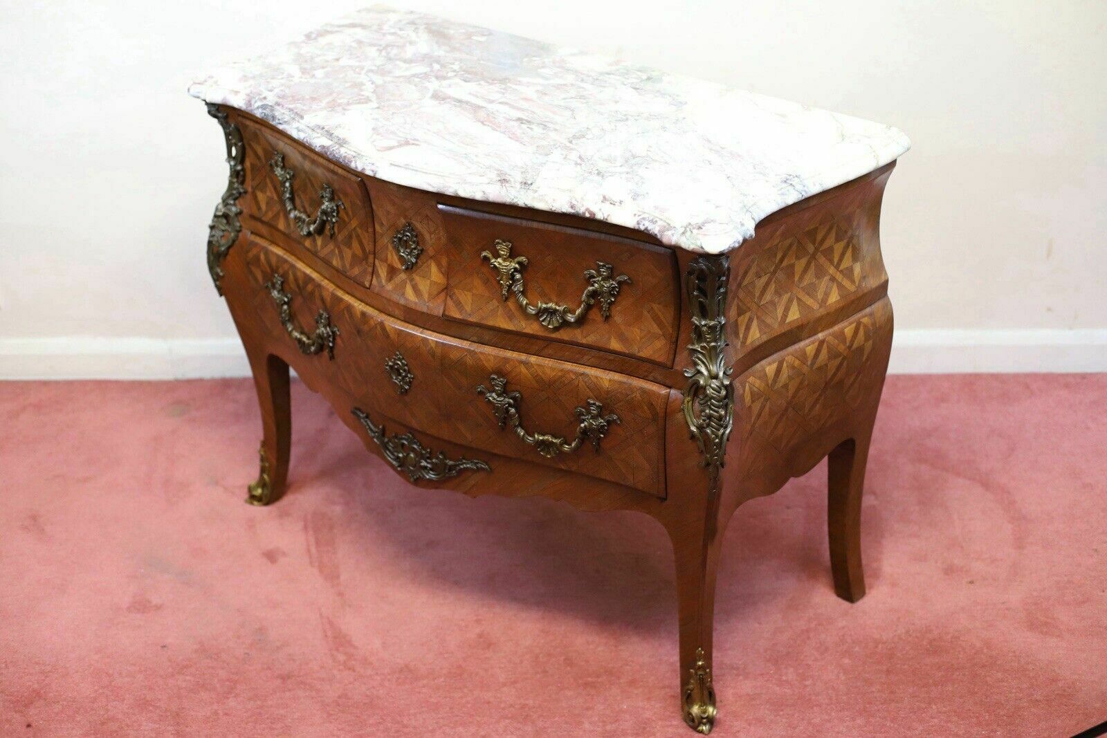 Furniture Stunning French Kingwood Parquetry Veneered Three Drawer Commode photo