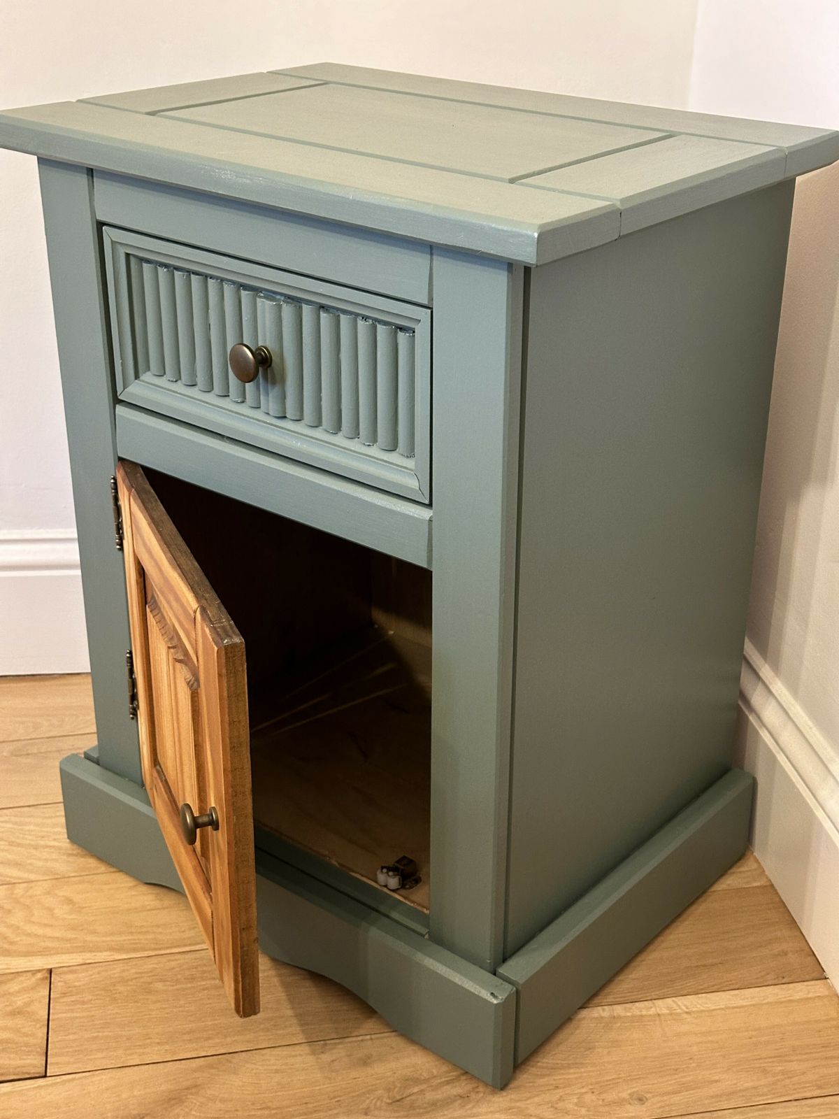 Hand Painted Upcycled Bedside Cabinet   Solid Wood In Green Smoke By Farrow And Ball photo buy