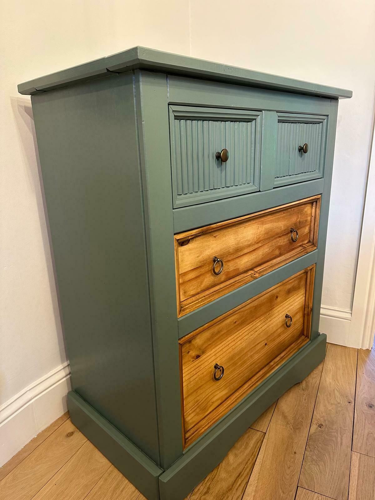 Hand Painted Upcycled Chest Of Drawers   Solid Wood In Green Smoke By Farrow & Ball photo furniture