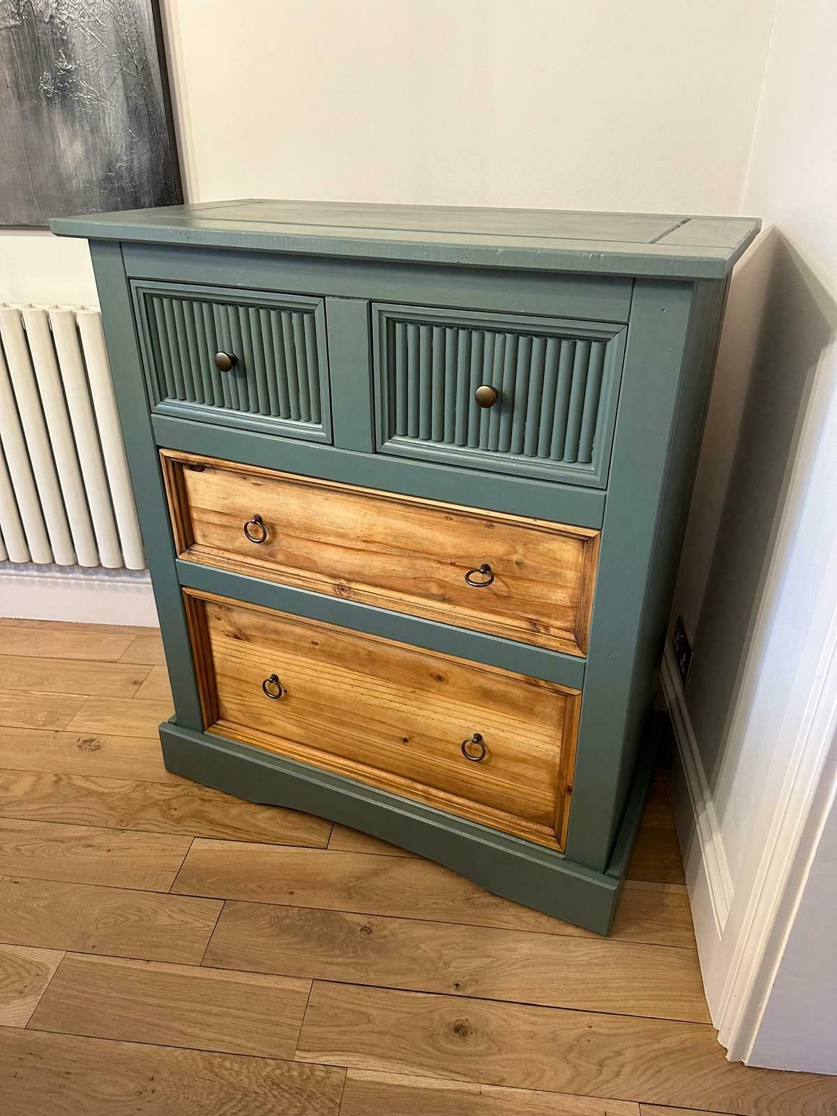 Hand Painted Upcycled Chest Of Drawers   Solid Wood In Green Smoke By Farrow & Ball