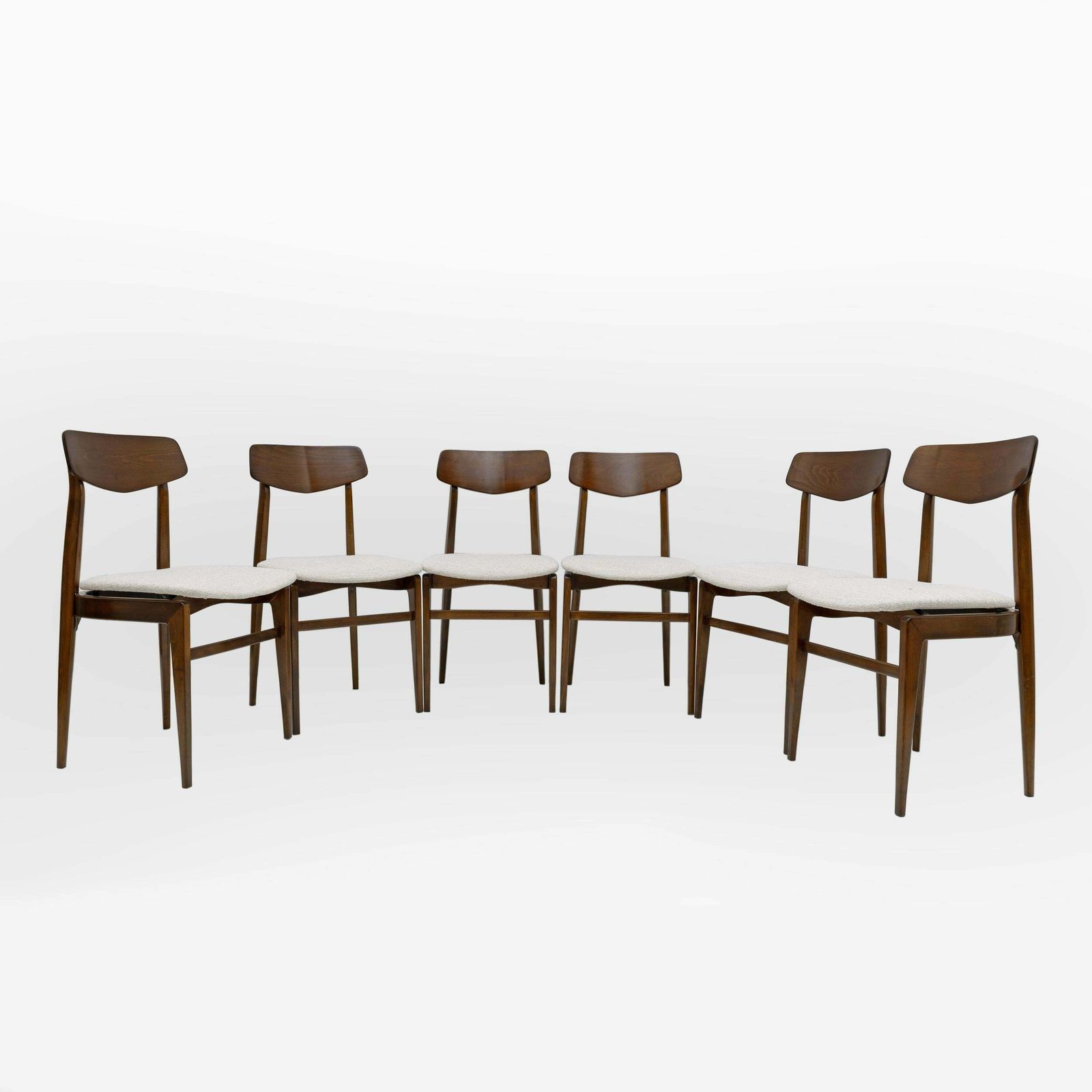 Set Of Six Walnut Stained Beech And Bouclè Fabric Dining Chairs, Denmark, 1960s photo furniture