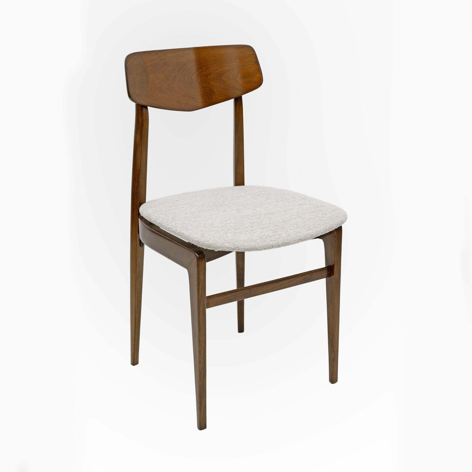 Set Of Six Walnut Stained Beech And Bouclè Fabric Dining Chairs, Denmark, 1960s photo vinterior