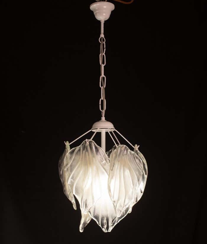 Vintage Murano Chandelier With Leaves Of Transparent And Opaqque Highlights photo furniture
