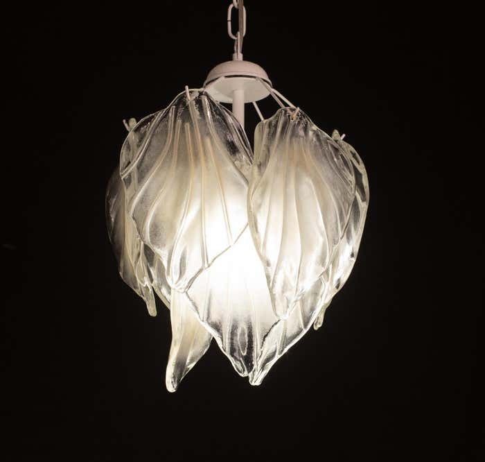 Vintage Murano Chandelier With Leaves Of Transparent And Opaqque Highlights photo Lighting