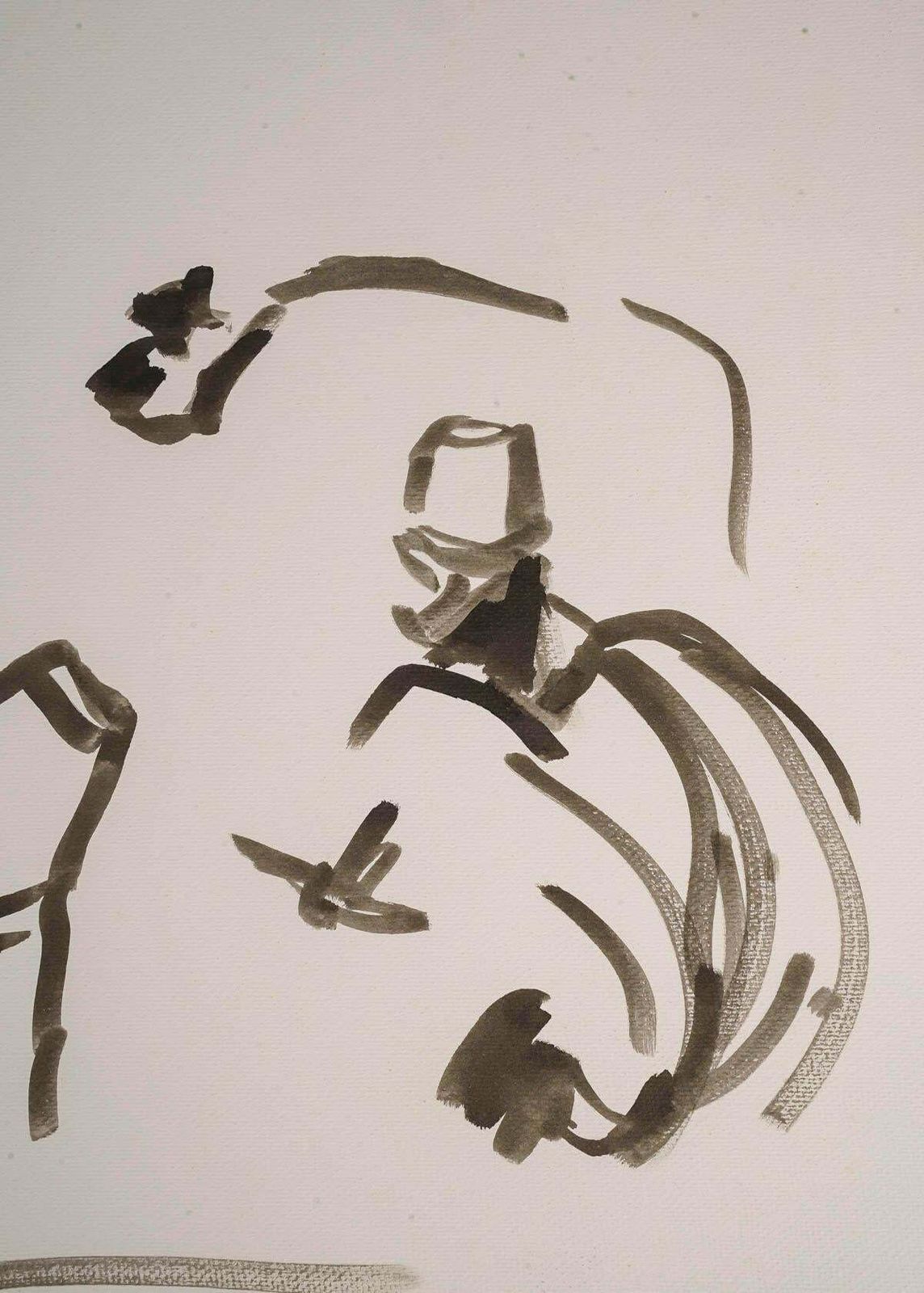 Wash Drawing By Artist Evelyne Luez On Paper, 20th Century. photo for sale
