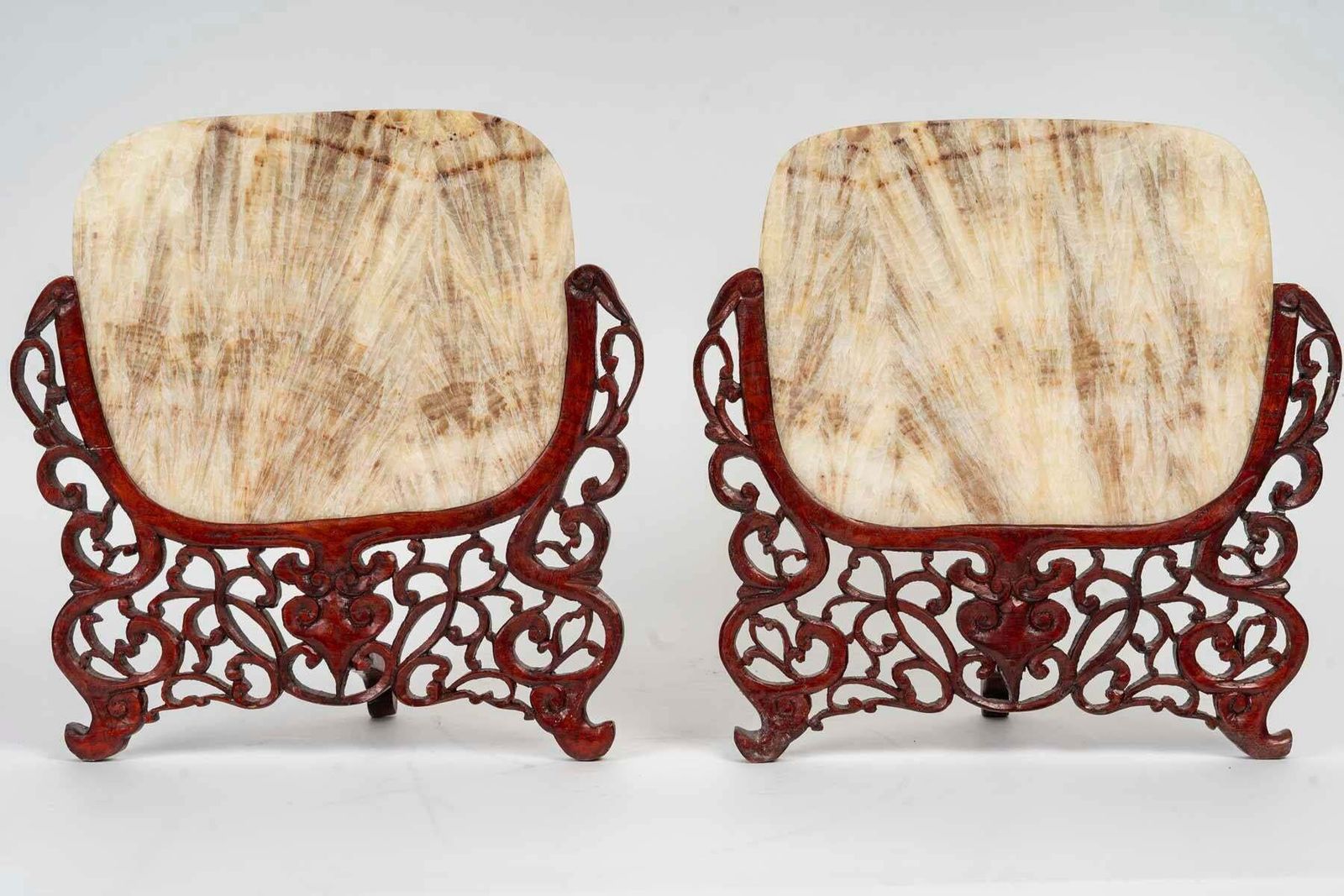 Pair Of Carved Wood And Transparent Marble Light Covers, Art Of Asia. photo furniture