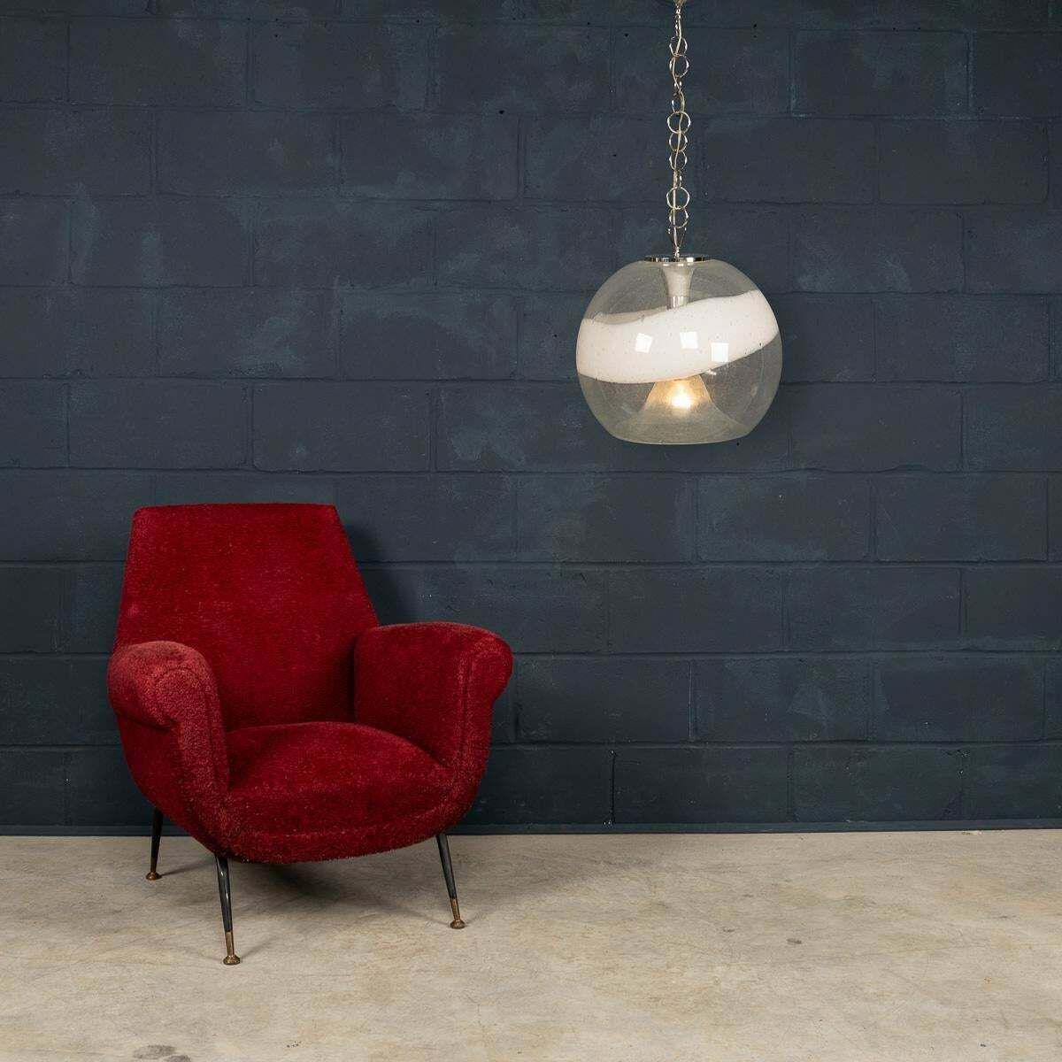 20th Century Italian White & Clear Murano Glass Pendant Lamp C.1970 photo for sale