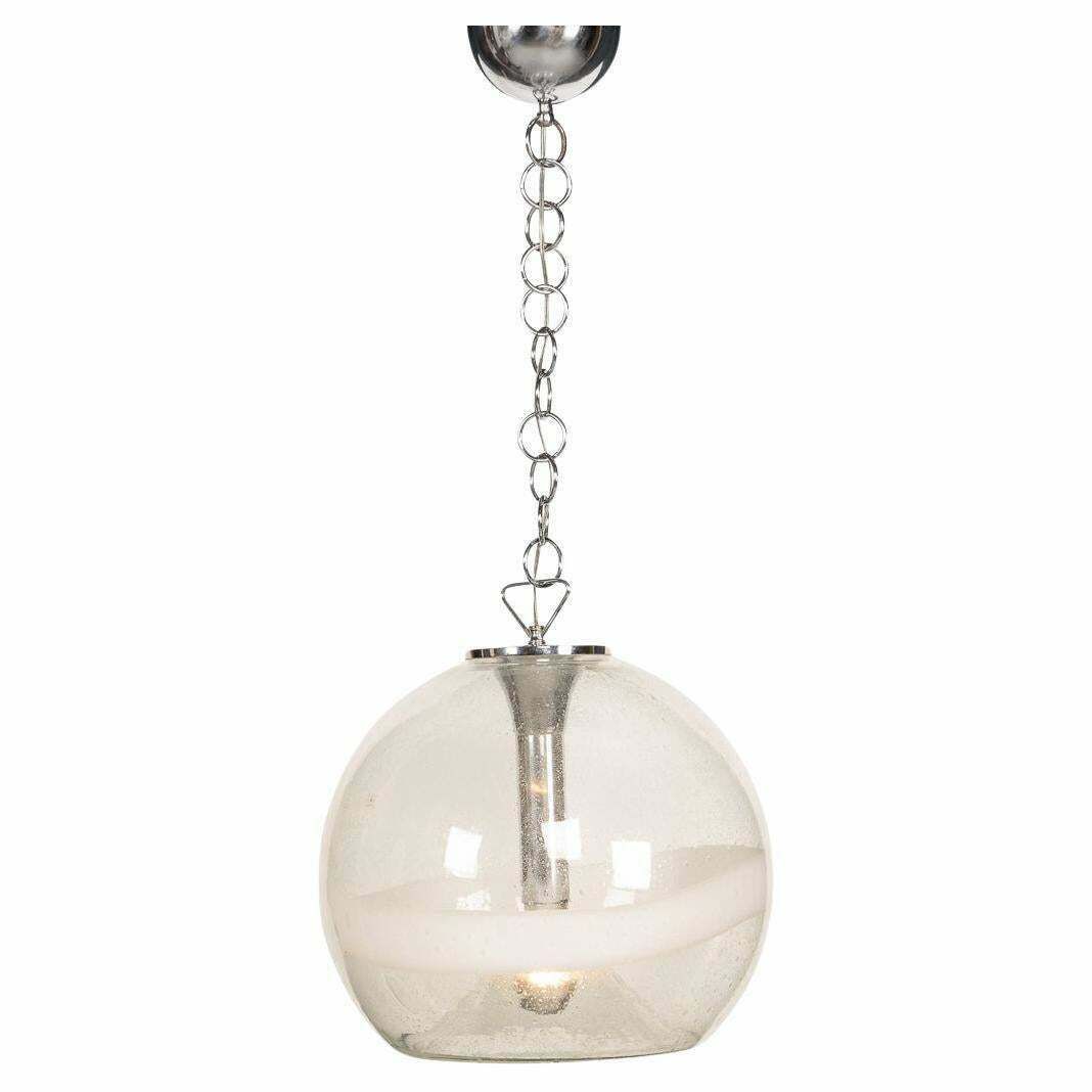 20th Century Italian White & Clear Murano Glass Pendant Lamp C.1970