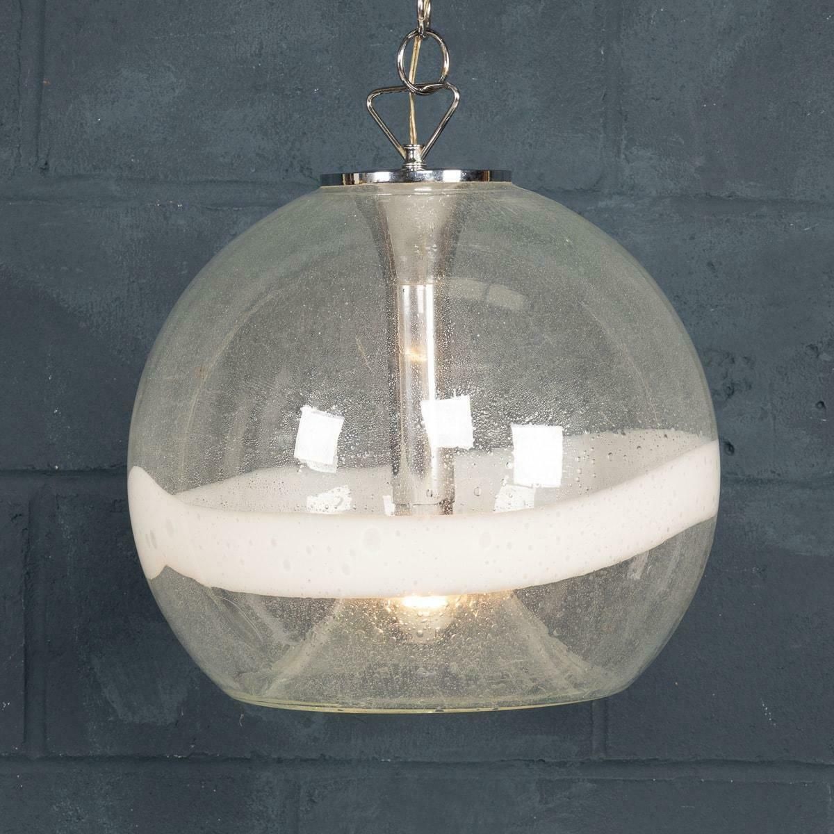 20th Century Italian White & Clear Murano Glass Pendant Lamp C.1970 photo 895.0