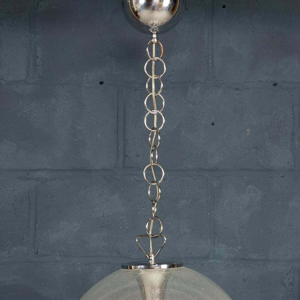 20th Century Italian White & Clear Murano Glass Pendant Lamp C.1970 photo vintage