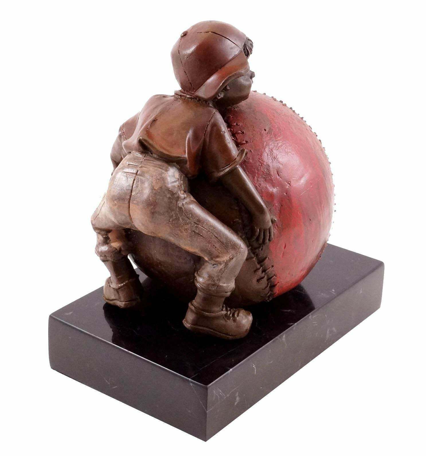 Bronze Sculpture Representing The Child And The Joy Of Baseball, 20th Century. photo Art