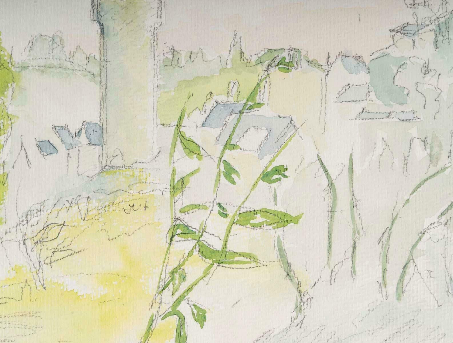 Watercolour On Paper By Evelyne Luez, 1960 1970. photo furniture