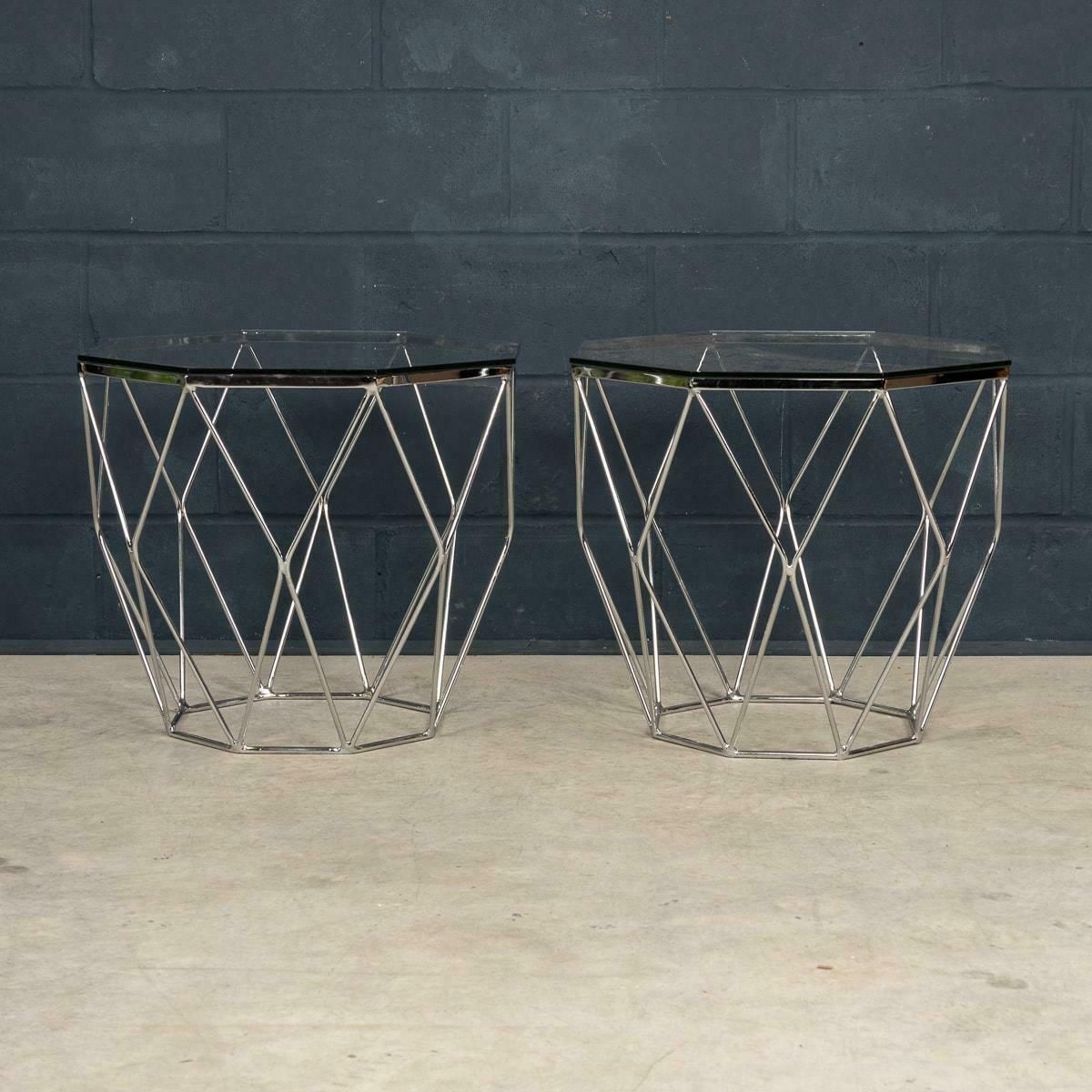A Pair Of 20th Century English Chrome & Glass Octagonal Side Tables photo vinterior