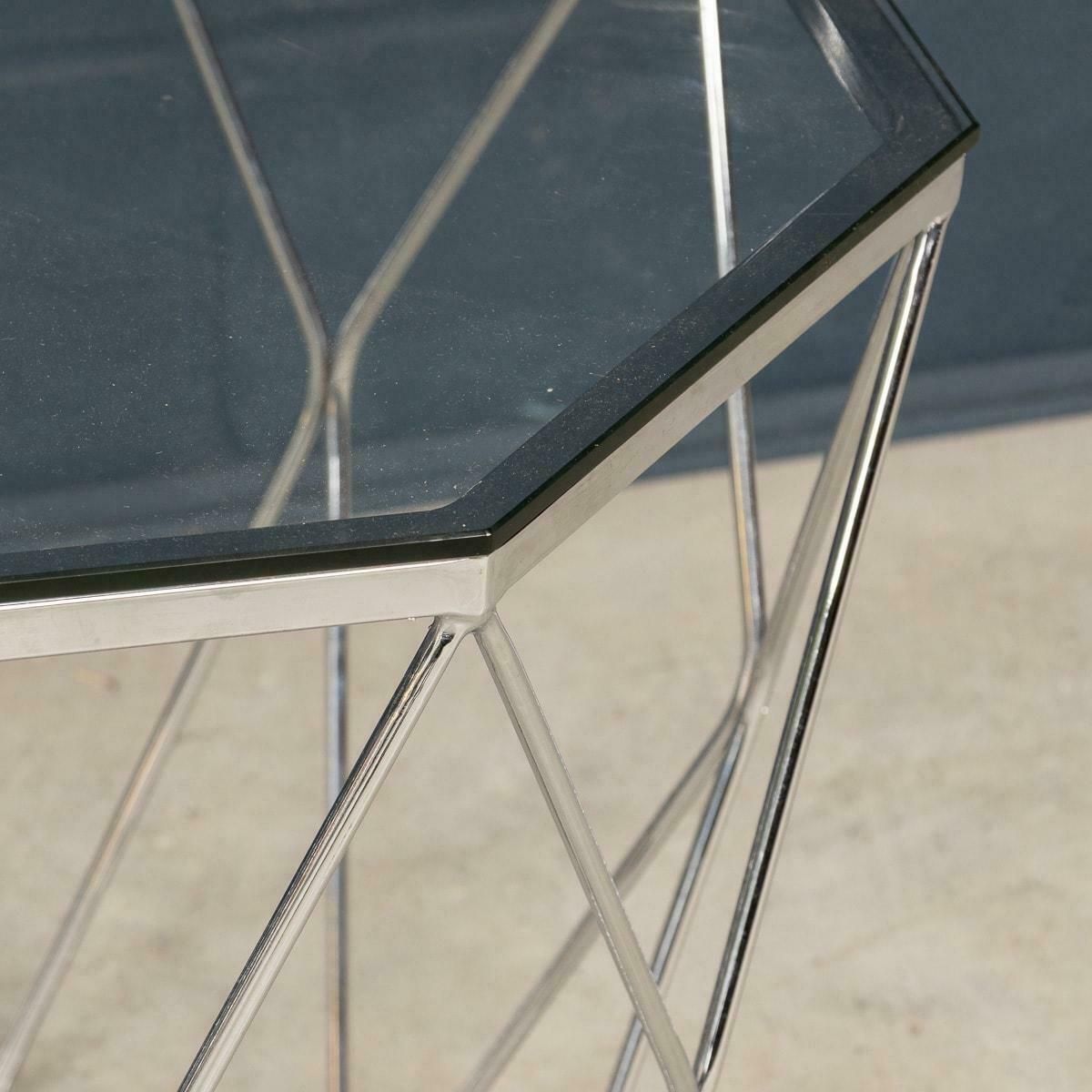 895.0 A Pair Of 20th Century English Chrome & Glass Octagonal Side Tables photo