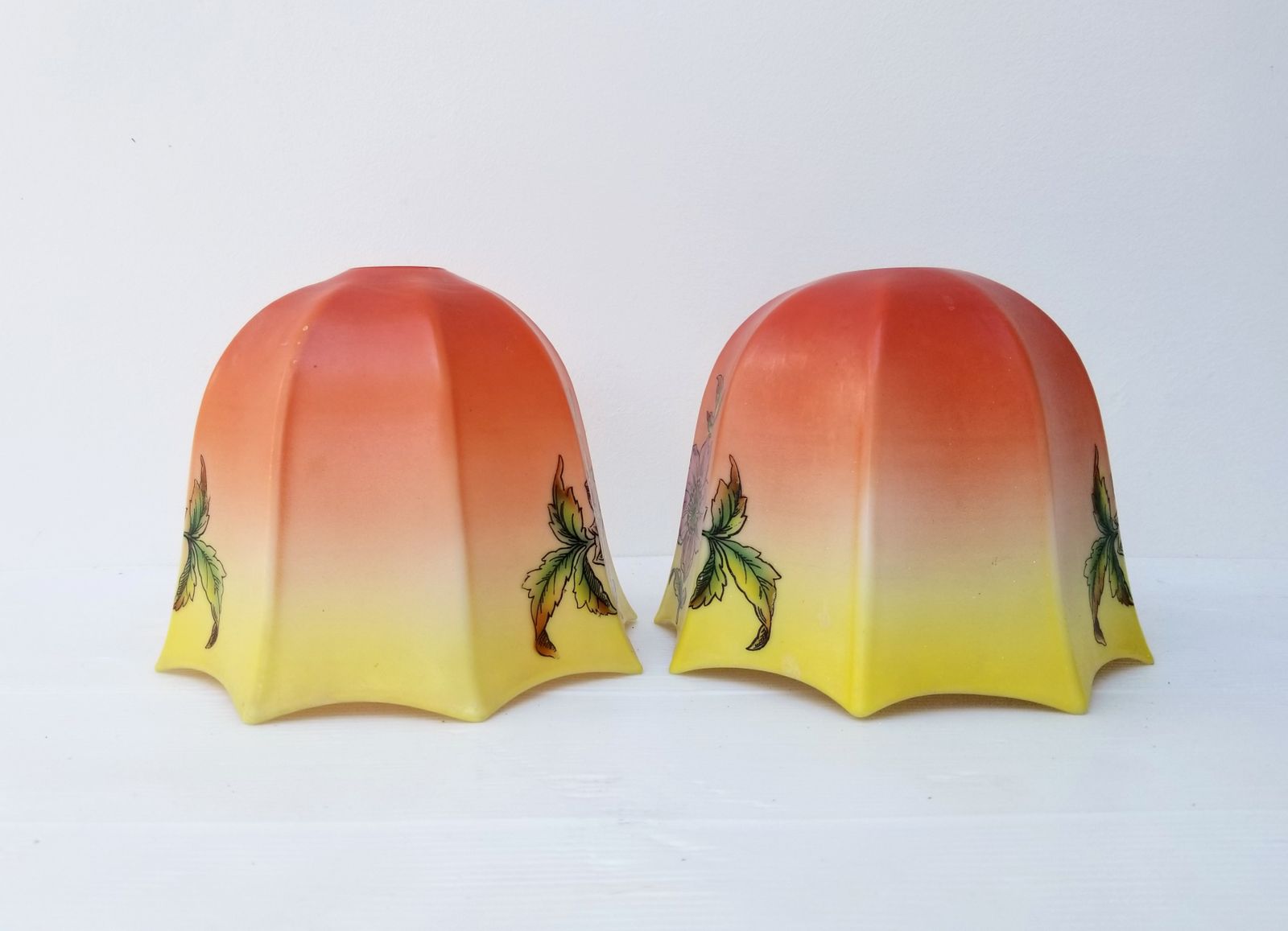 Art Deco Glass Shades Pair Set Of Two Small  Pendant Or Lamp Shades photo Lighting