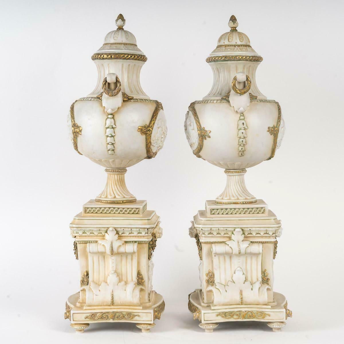Pair Of 19th Century Napoleon III Period Covered Vases In Biscuit. photo buy
