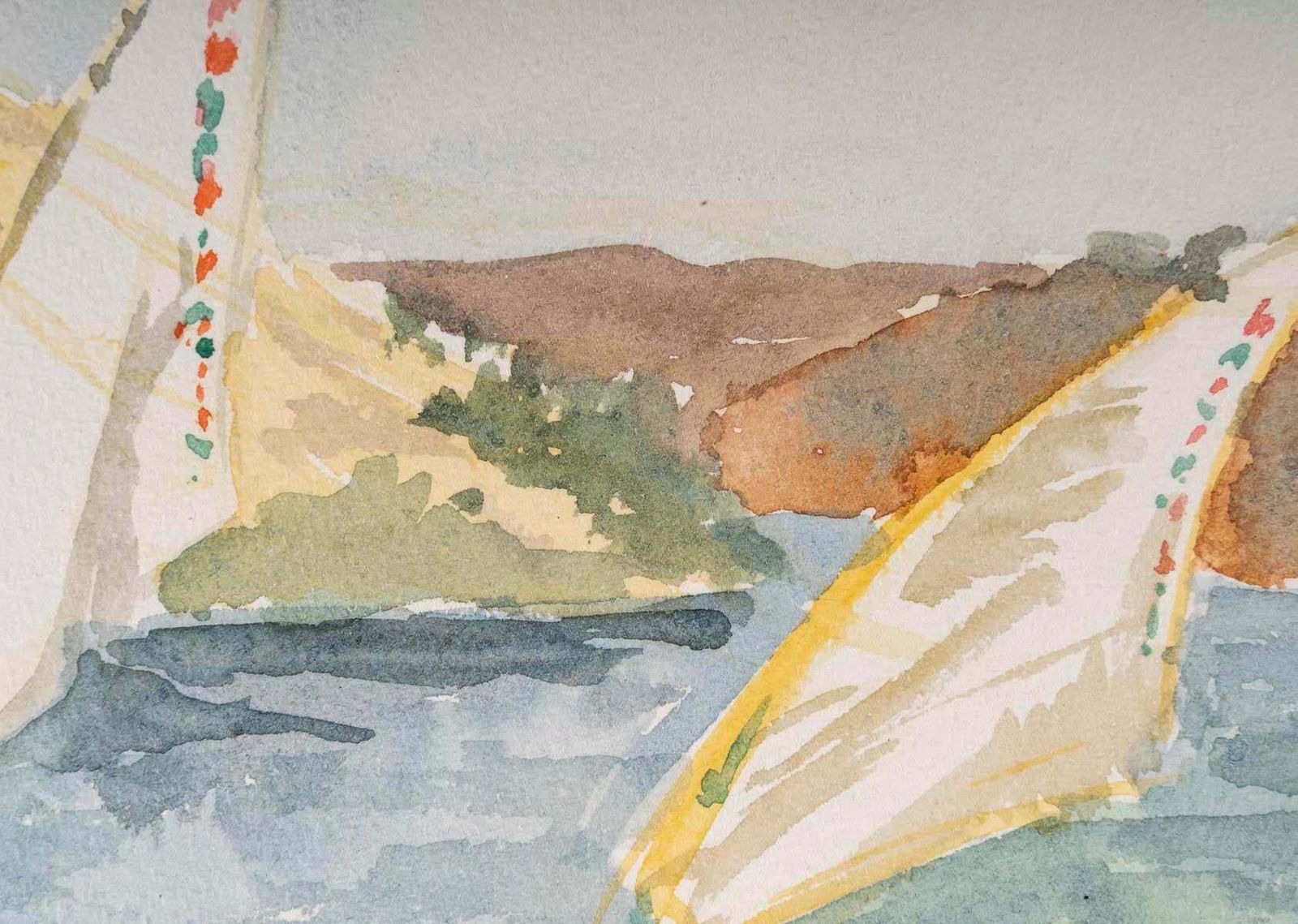 Watercolour Drawing On Paper By Evelyne Luez, 1960 80. photo Art
