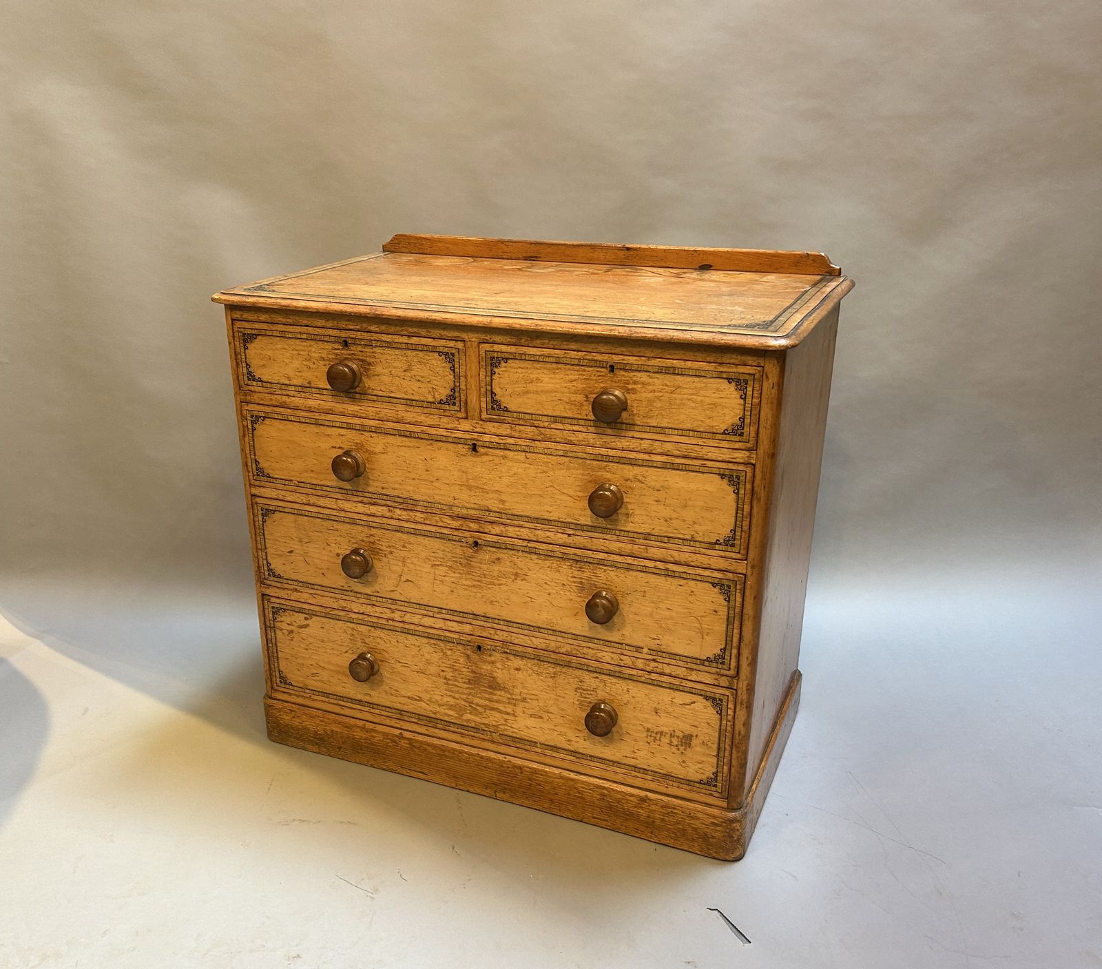 Victorian Stencilled Pine Chest Of Drawers