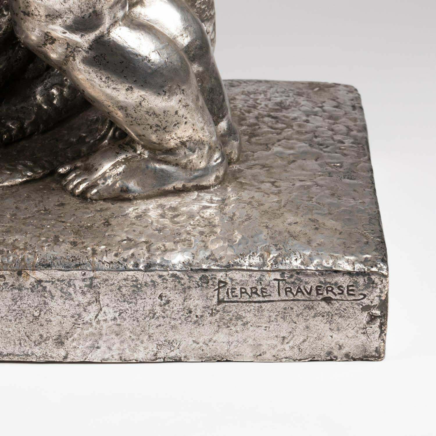 Art Large Silver Plated Bronze Sculpture By Pierre Traverse, Circa 1930, Art Deco. photo