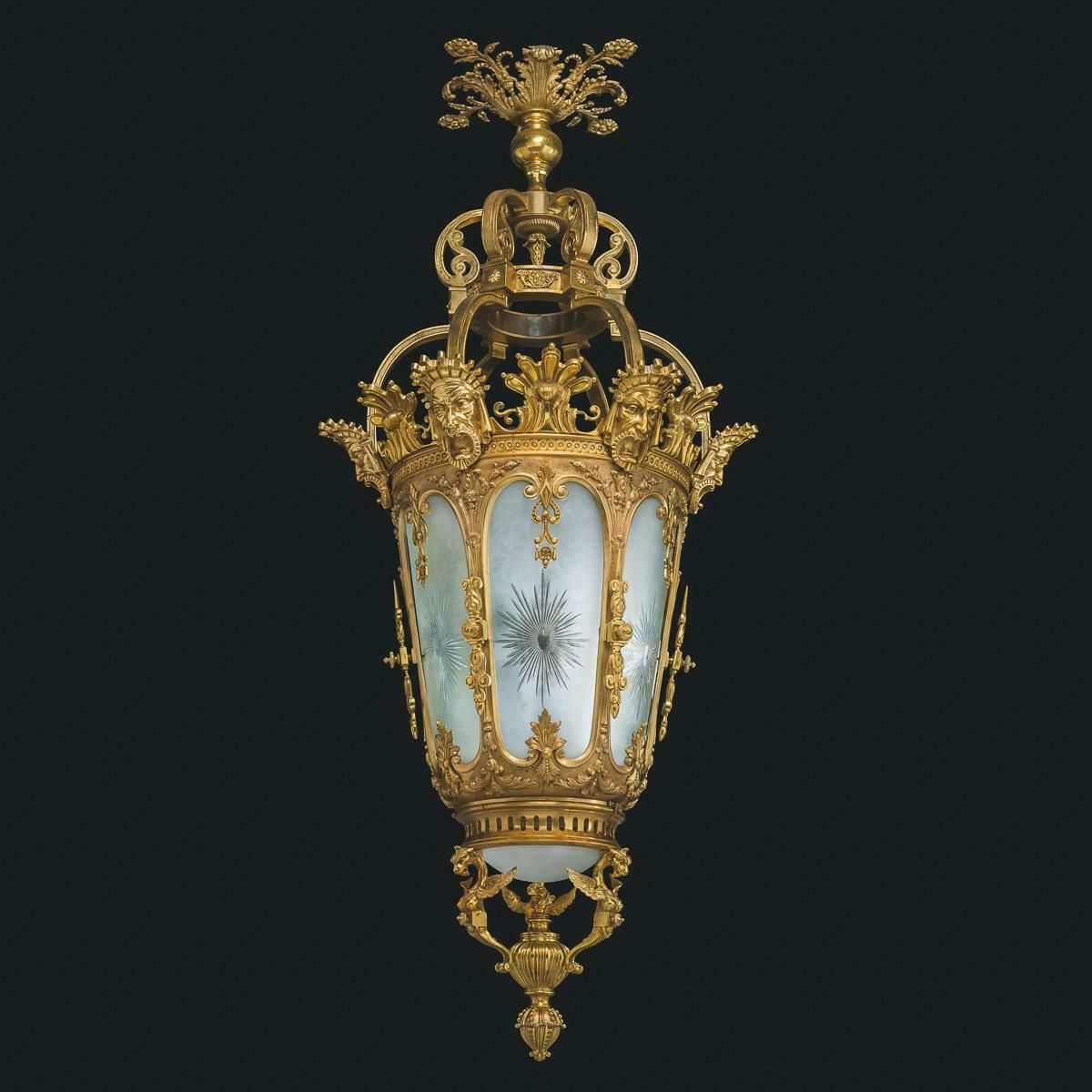 Monumental 20th Century Pair Of French Gilt Bronze & Crystal Lanterns photo furniture