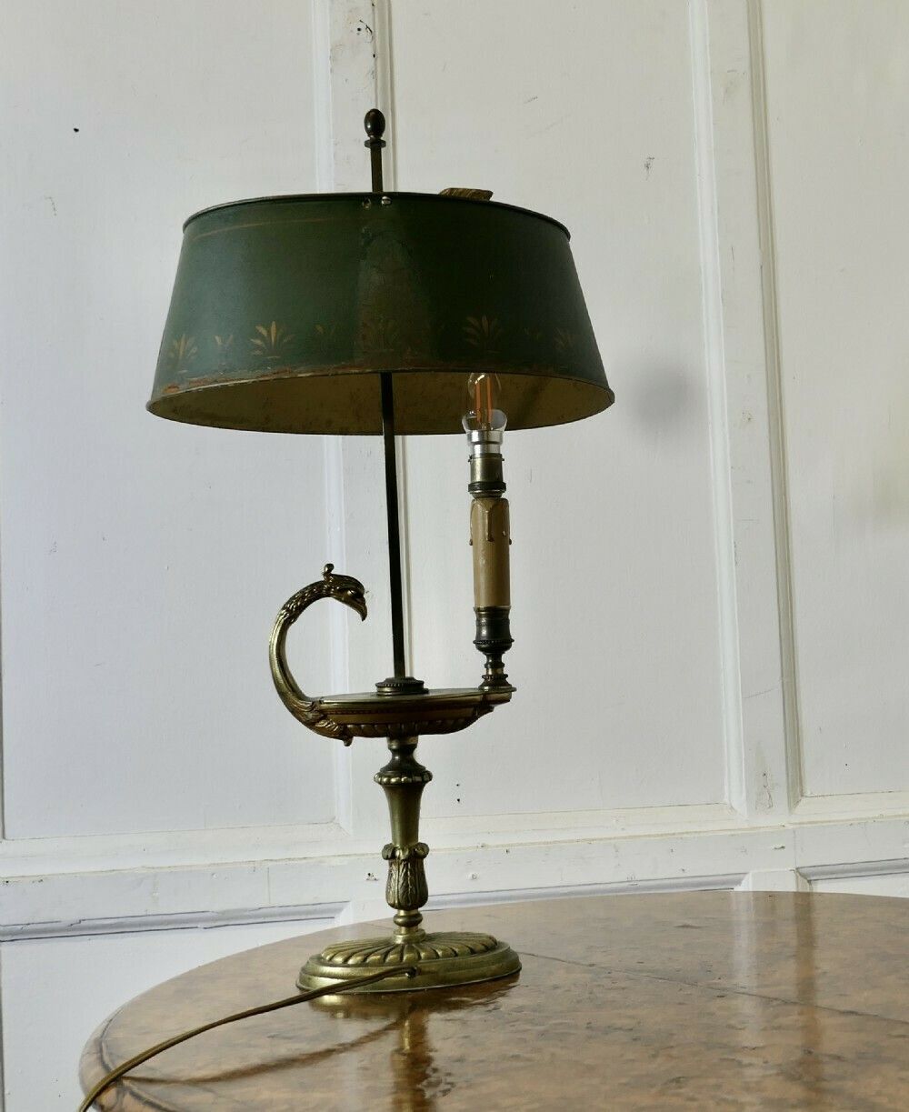 photo for sale French Painted Toleware And Brass Desk Lamp