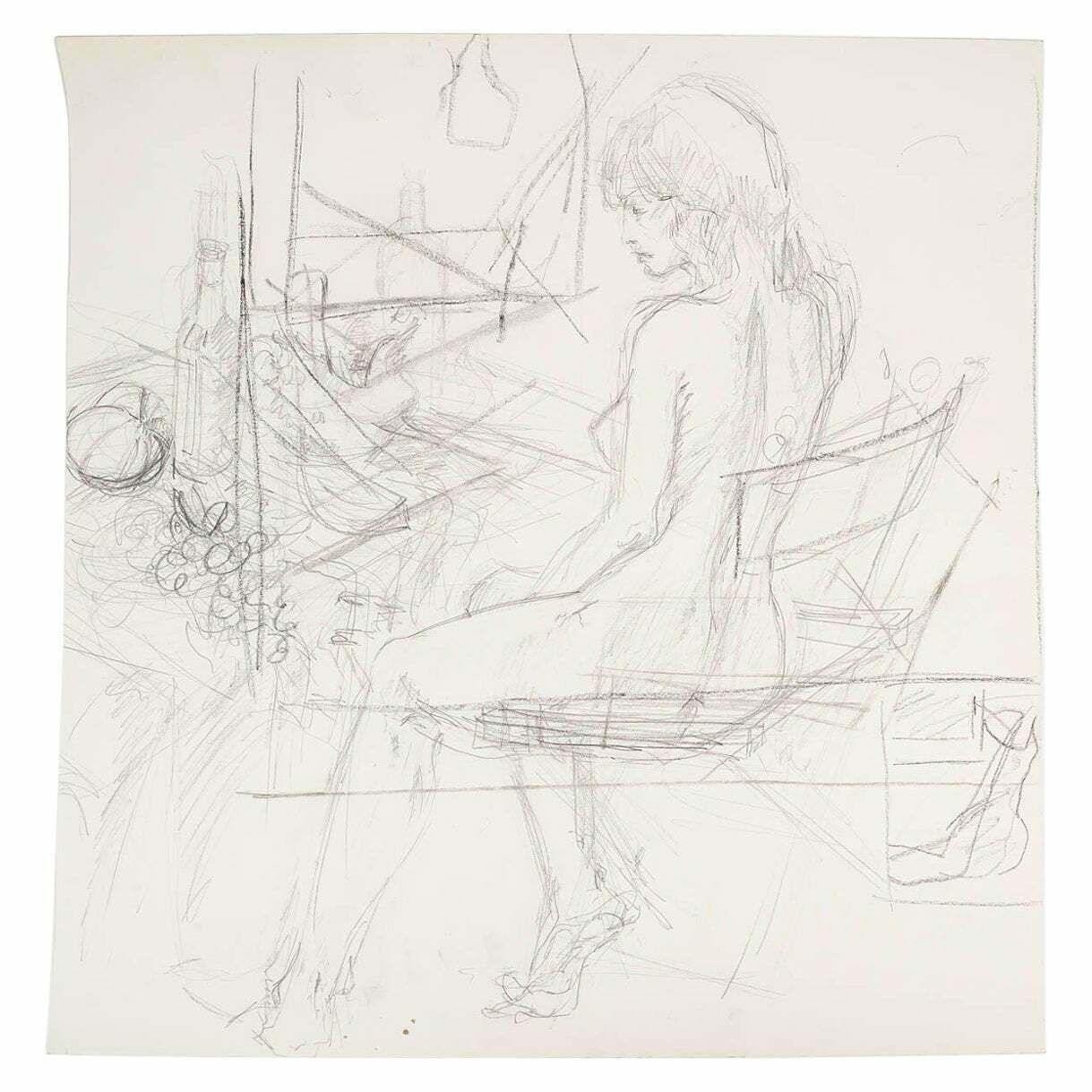 Drawing On Paper, Preparatory Drawing, Young Woman, 20th Century.