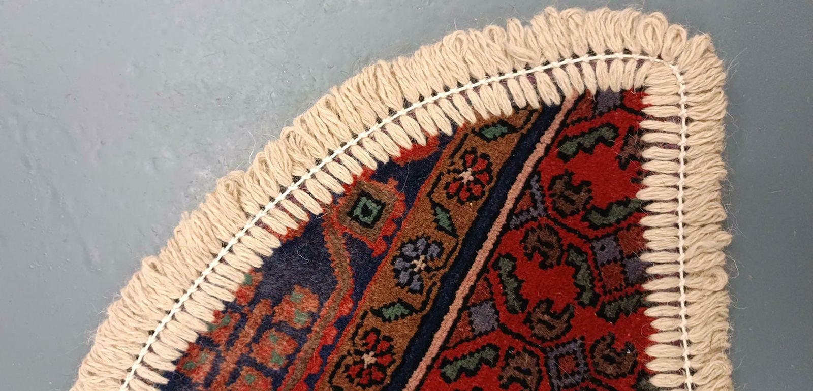 Handmade Rug Doormat Oriental Rug Half Circular Interior Carpet Mat Entrance Way photo vintage