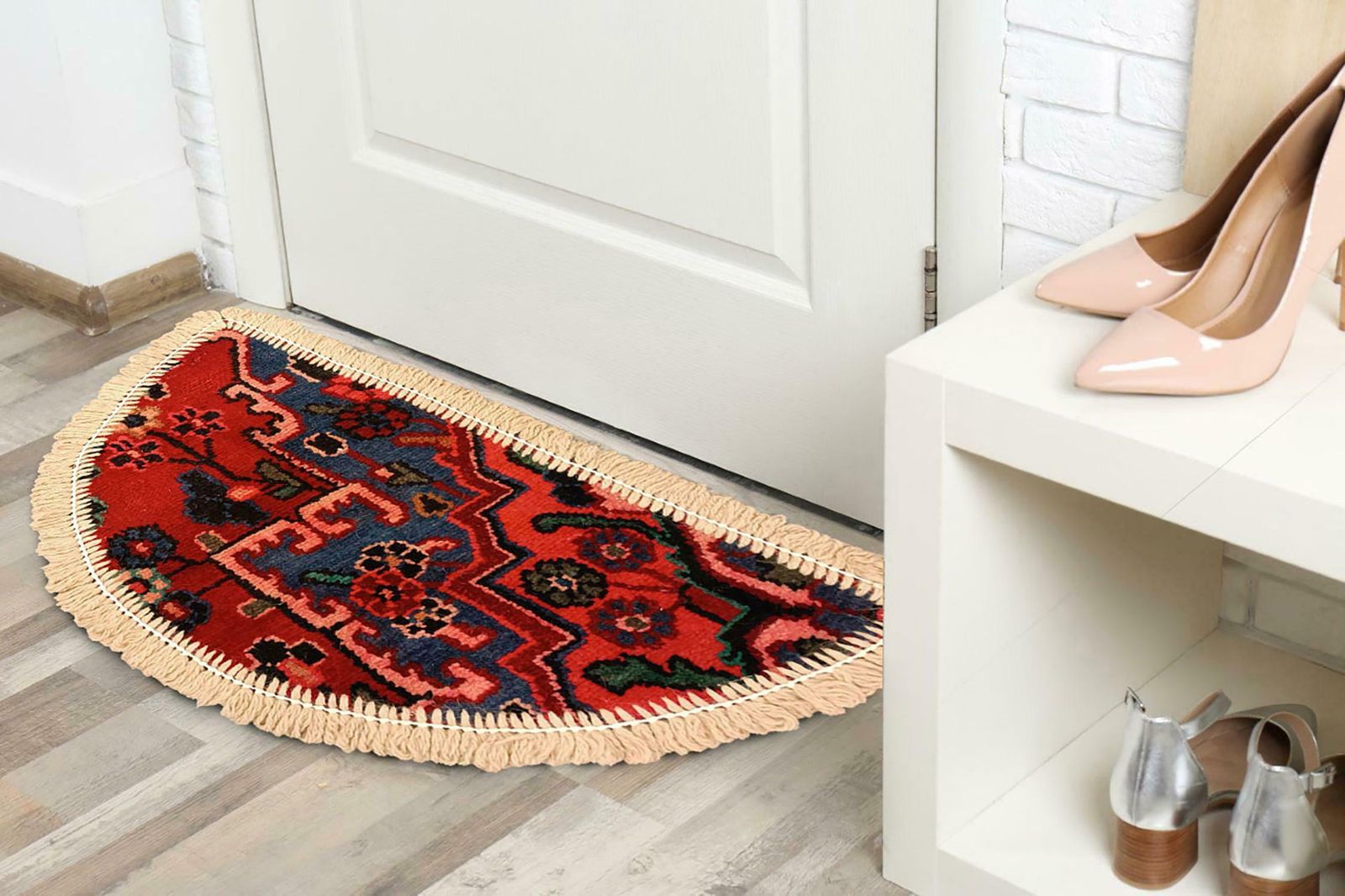 Handmade Rug Doormat Oriental Rug Half Circular Interior Carpet Mat Entrance Way photo Textiles