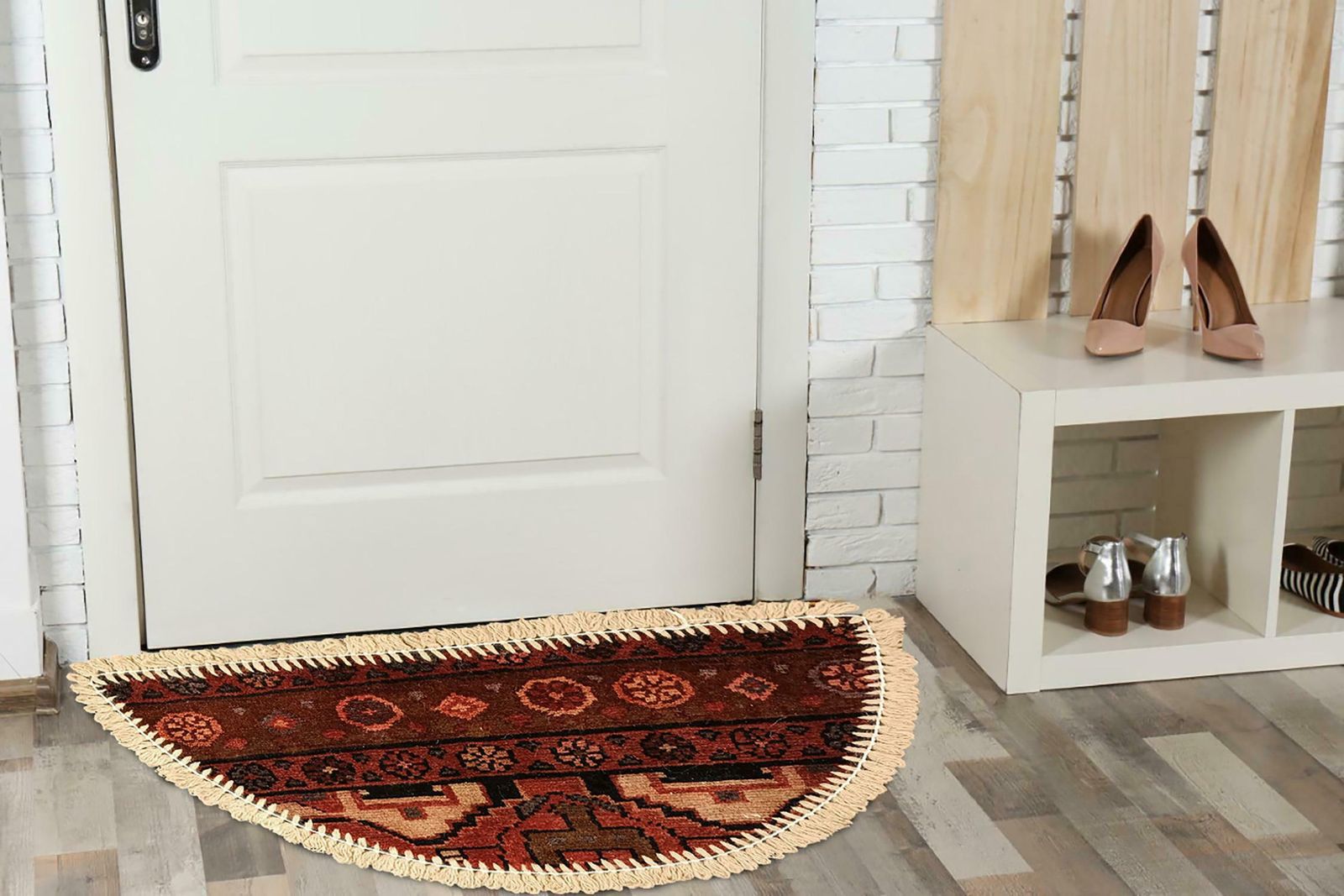 Handmade Rug Doormat Oriental Rug Half Circular Interior Carpet Mat Entrance Way photo furniture