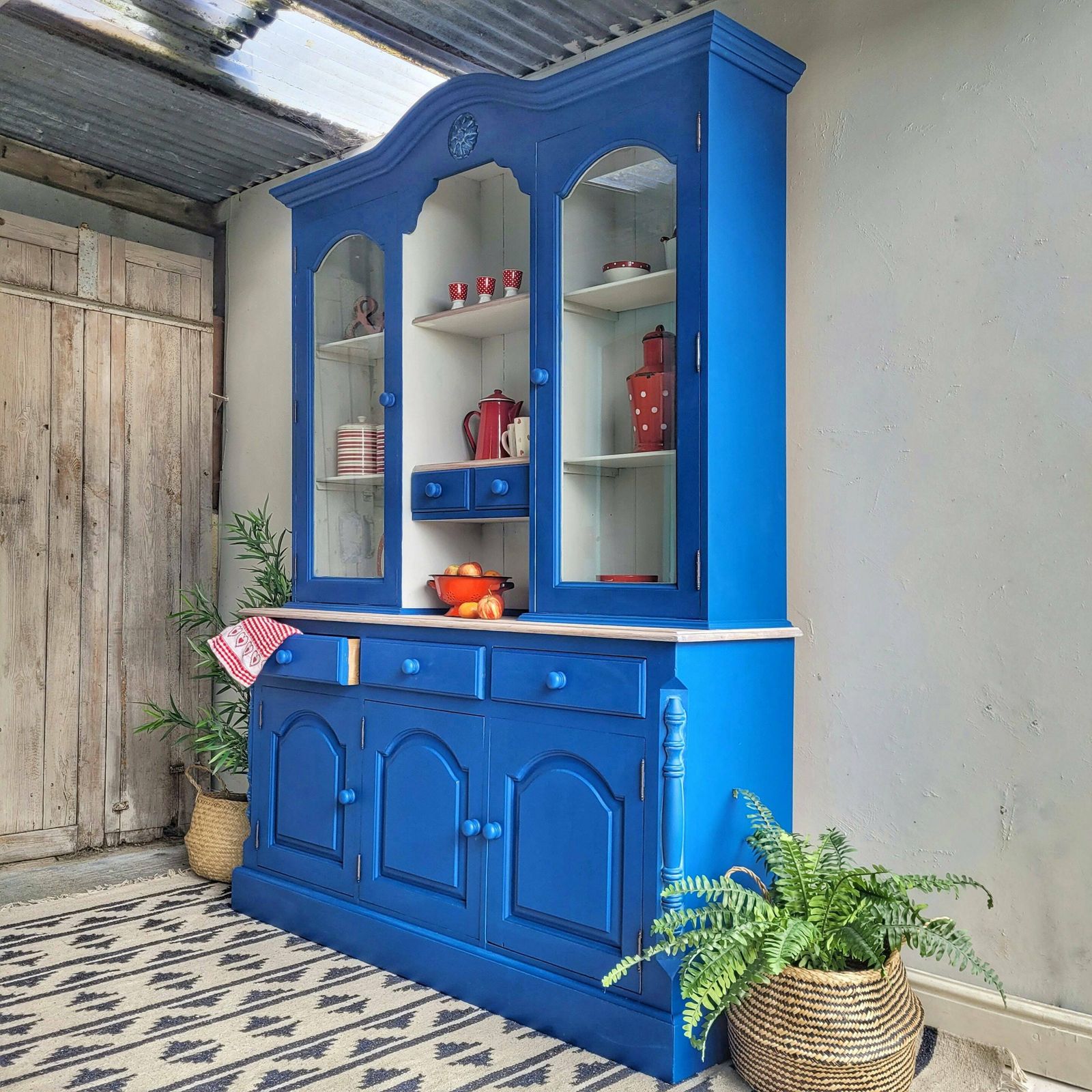 Commission Item Large Blue And White Welsh Hand Painted Pine Kitchen Dresser photo vinterior