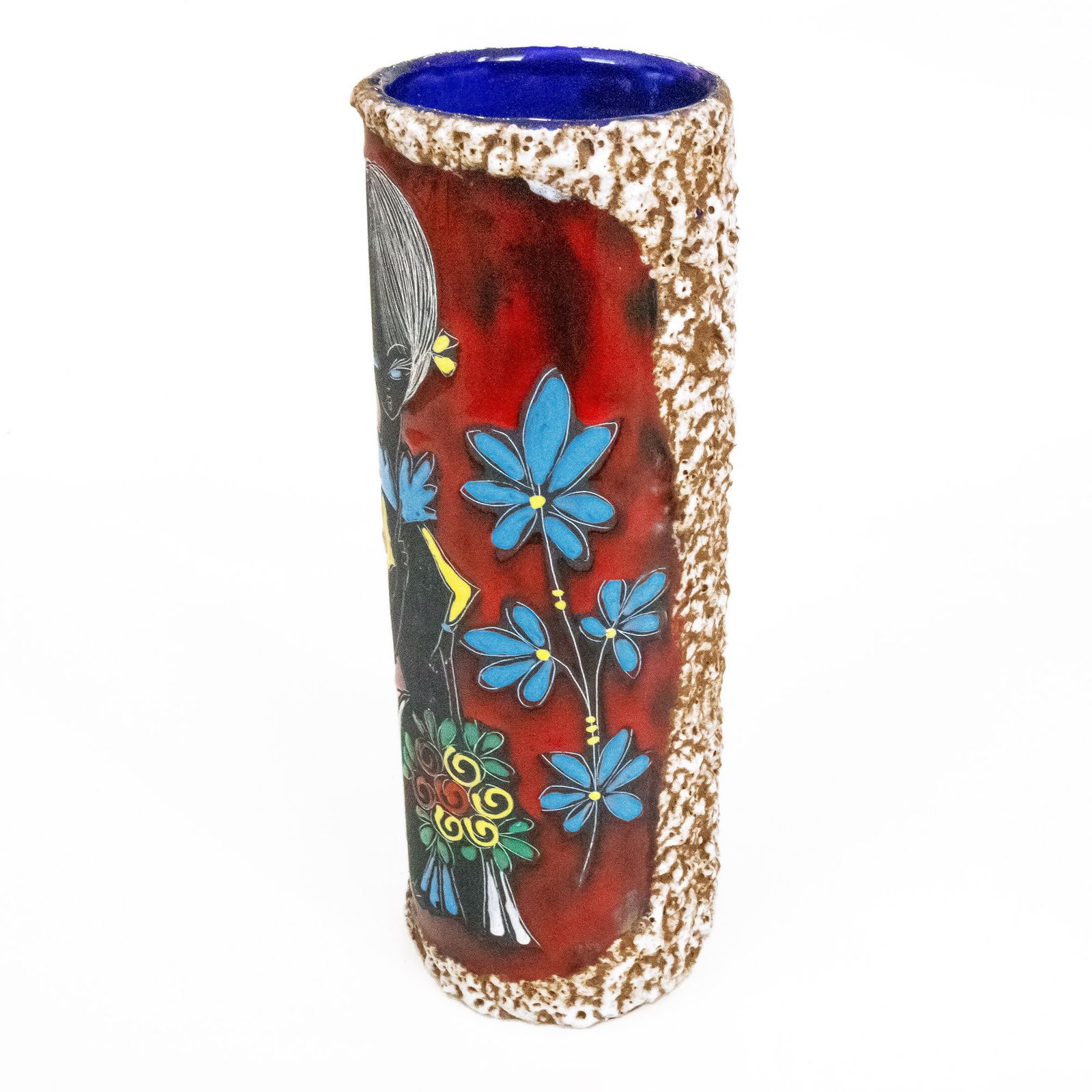 Italian 1950s/1960s Ceramic Lava Vase By Caby With Stylised Girl Portrait photo vinterior
